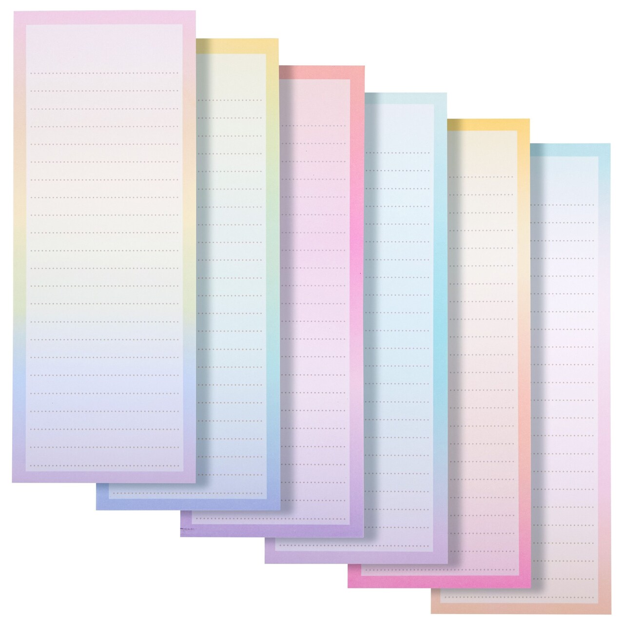 6 Pack Magnetic Notepads for Refrigerator, Grocery, Shopping, To Do Lists, 3.5x9 inch Pastel Rainbow Gradient Note Pads (60 Sheets Each)